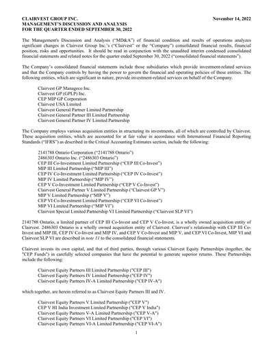Thumbnail Clairvest Group Quarterly Report 2023-q2