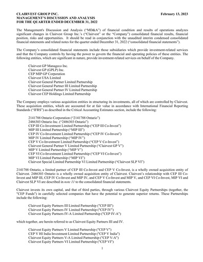 Thumbnail Clairvest Group Quarterly Report 2023-q3