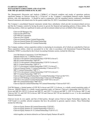 Thumbnail Clairvest Group Quarterly Report 2024-q1