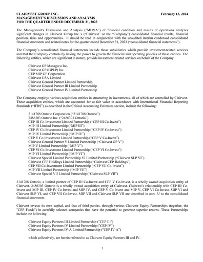 Thumbnail Clairvest Group Quarterly Report 2024-q3