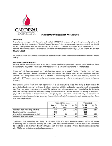 Miniature Cardinal Energy Rapport financier 2013