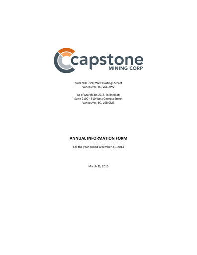 Thumbnail Capstone Copper Annual Report 2014