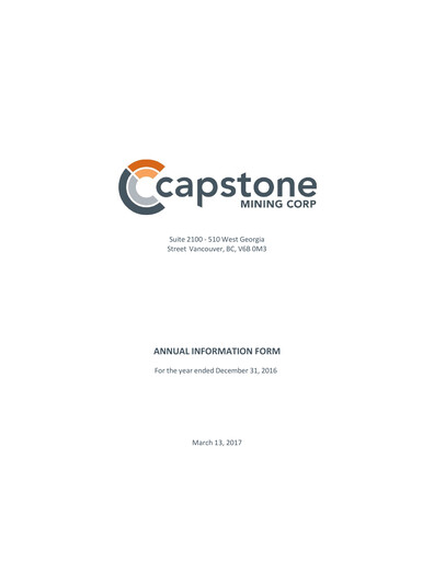 Thumbnail Capstone Copper Annual Report 2016