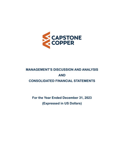 Vorschaubild Capstone Copper Finanzmitteilung 2023