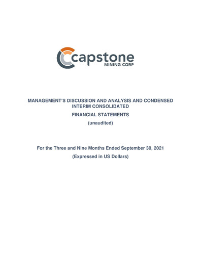 Thumbnail Capstone Copper Quarterly Report 2021-q3