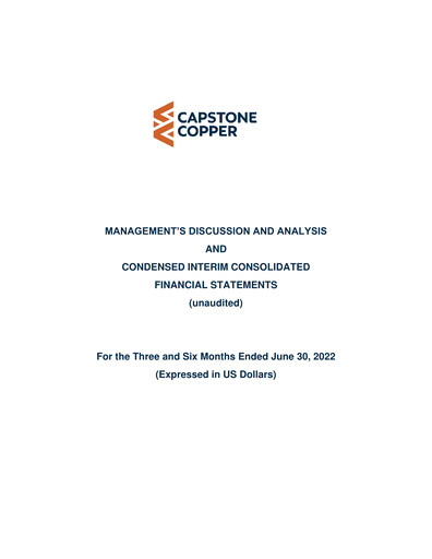 Thumbnail Capstone Copper Quarterly Report 2022-q2