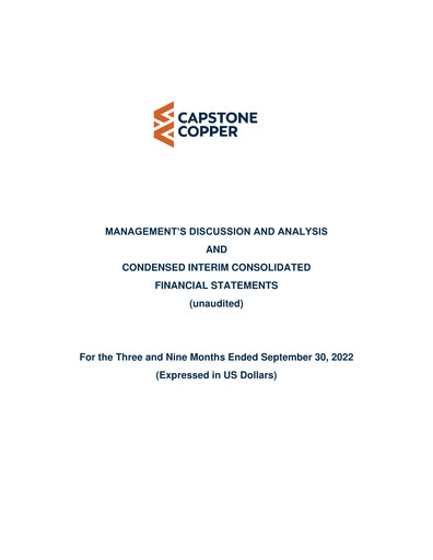 Thumbnail Capstone Copper Quarterly Report 2022-q3