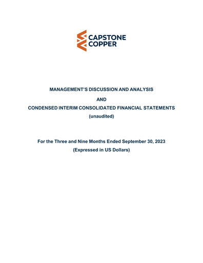 Thumbnail Capstone Copper Quarterly Report 2023-q3