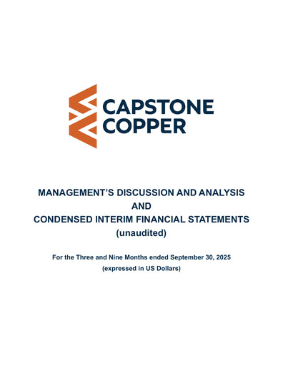 Thumbnail Capstone Copper Quarterly Report 2025-q3