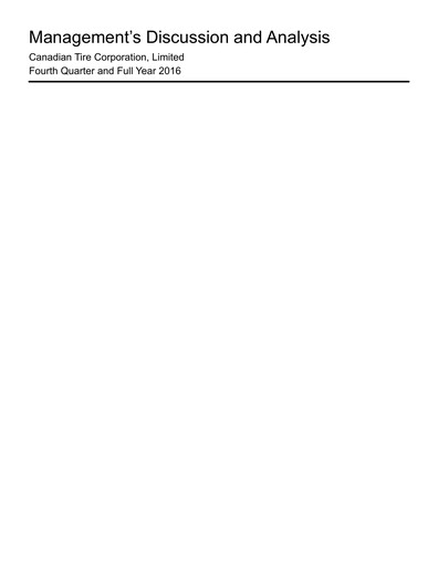 Miniature Canadian Tire Bilan financier 2016