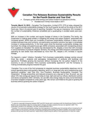 Vorschaubild Canadian Tire Nachhaltigkeitsbericht 2011