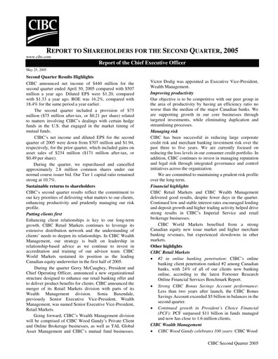 Thumbnail CIBC (Canadian Imperial Bank of Commerce) Quarterly Report 2005-q2