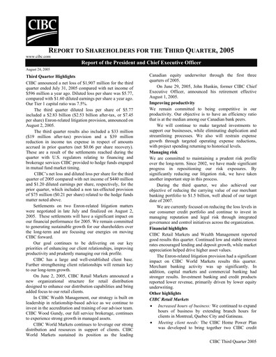 Thumbnail CIBC (Canadian Imperial Bank of Commerce) Quarterly Report 2005-q3