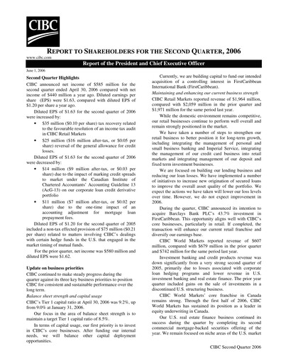 Thumbnail CIBC (Canadian Imperial Bank of Commerce) Quarterly Report 2006-q2