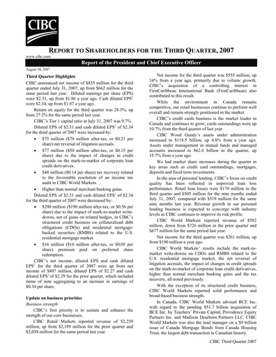 Thumbnail CIBC (Canadian Imperial Bank of Commerce) Quarterly Report 2007-q3