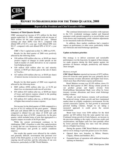 Thumbnail CIBC (Canadian Imperial Bank of Commerce) Quarterly Report 2008-q3