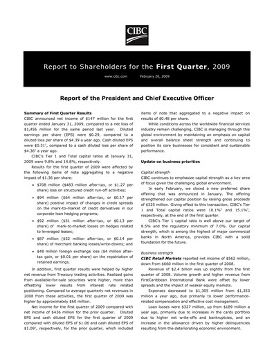 Thumbnail CIBC (Canadian Imperial Bank of Commerce) Quarterly Report 2009-q1
