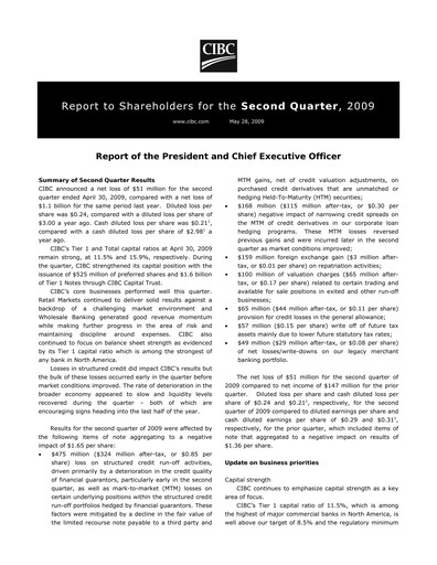 Thumbnail CIBC (Canadian Imperial Bank of Commerce) Quarterly Report 2009-q2