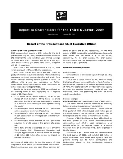 Thumbnail CIBC (Canadian Imperial Bank of Commerce) Quarterly Report 2009-q3