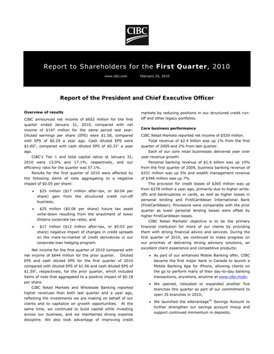 Thumbnail CIBC (Canadian Imperial Bank of Commerce) Quarterly Report 2010-q1
