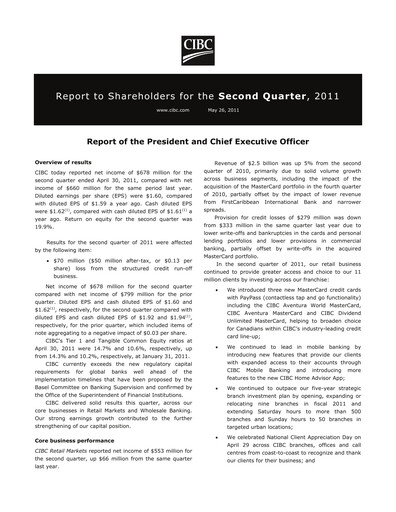 Thumbnail CIBC (Canadian Imperial Bank of Commerce) Quarterly Report 2011-q2