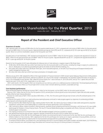 Thumbnail CIBC (Canadian Imperial Bank of Commerce) Quarterly Report 2013-q1