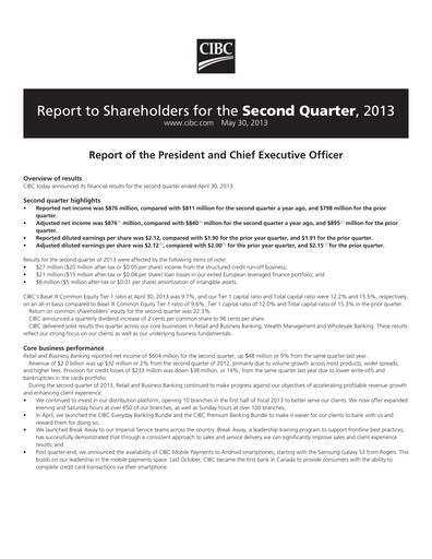 Thumbnail CIBC (Canadian Imperial Bank of Commerce) Quarterly Report 2013-q2