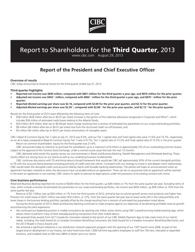 Thumbnail CIBC (Canadian Imperial Bank of Commerce) Quarterly Report 2013-q3