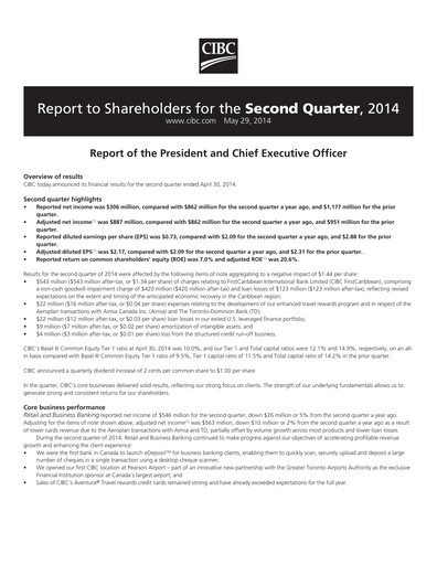 Thumbnail CIBC (Canadian Imperial Bank of Commerce) Quarterly Report 2014-q2