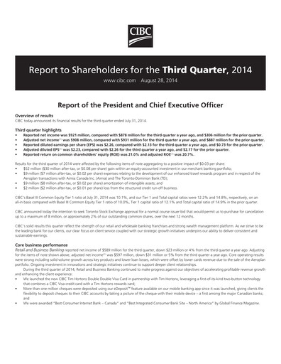 Thumbnail CIBC (Canadian Imperial Bank of Commerce) Quarterly Report 2014-q3