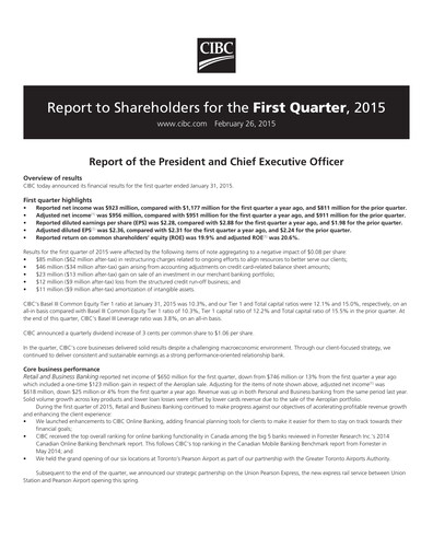 Thumbnail CIBC (Canadian Imperial Bank of Commerce) Quarterly Report 2015-q1
