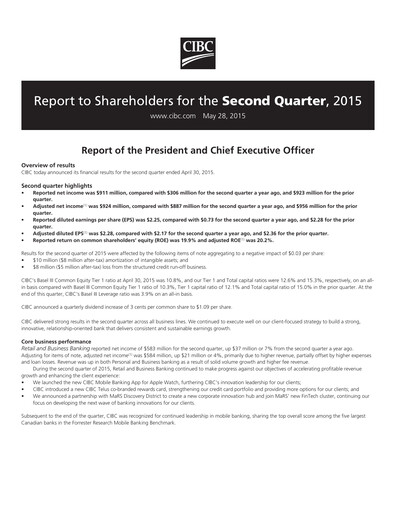 Thumbnail CIBC (Canadian Imperial Bank of Commerce) Quarterly Report 2015-q2