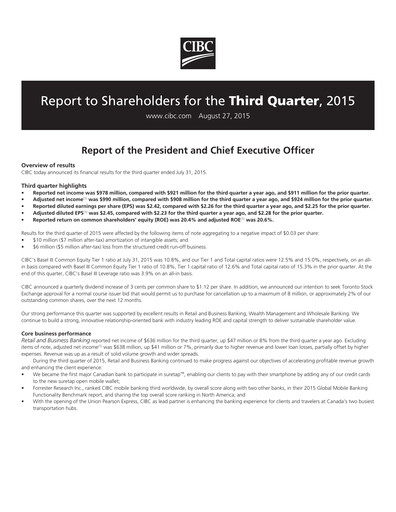 Thumbnail CIBC (Canadian Imperial Bank of Commerce) Quarterly Report 2015-q3