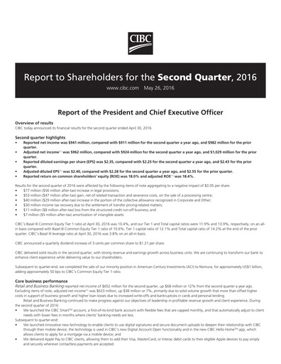 Thumbnail CIBC (Canadian Imperial Bank of Commerce) Quarterly Report 2016-q2