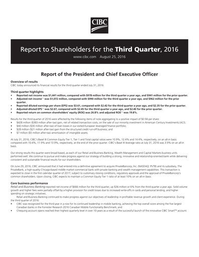 Thumbnail CIBC (Canadian Imperial Bank of Commerce) Quarterly Report 2016-q3