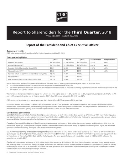 Thumbnail CIBC (Canadian Imperial Bank of Commerce) Quarterly Report 2018-q3
