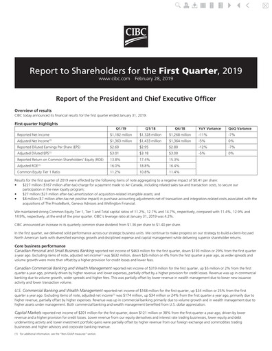 Thumbnail CIBC (Canadian Imperial Bank of Commerce) Quarterly Report 2019-q1
