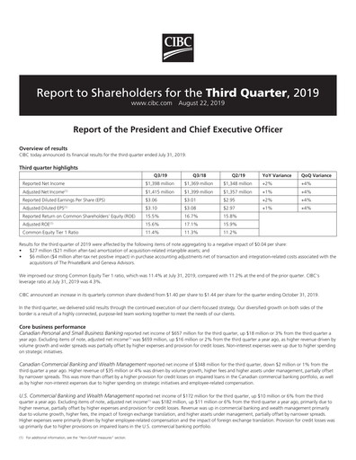 Thumbnail CIBC (Canadian Imperial Bank of Commerce) Quarterly Report 2019-q3