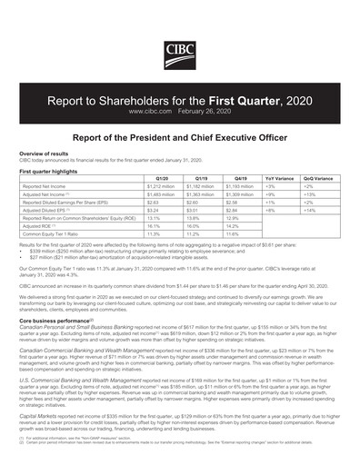 Thumbnail CIBC (Canadian Imperial Bank of Commerce) Quarterly Report 2020-q1