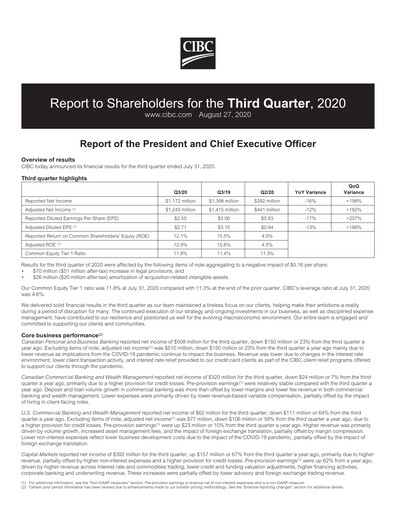 Thumbnail CIBC (Canadian Imperial Bank of Commerce) Quarterly Report 2020-q3