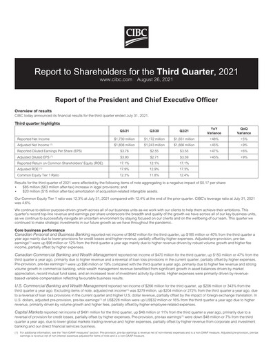 Thumbnail CIBC (Canadian Imperial Bank of Commerce) Quarterly Report 2021-q3