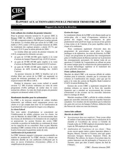 Thumbnail CIBC (Canadian Imperial Bank of Commerce) Quarterly Report 2005-q1