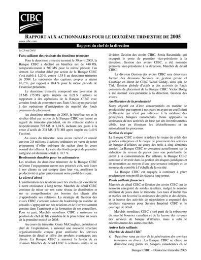 Thumbnail CIBC (Canadian Imperial Bank of Commerce) Quarterly Report 2005-q2