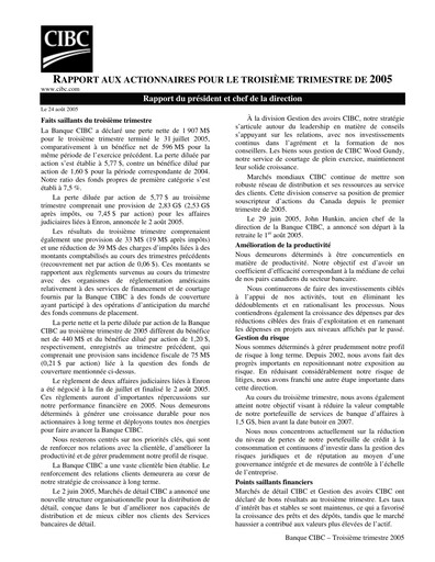 Thumbnail CIBC (Canadian Imperial Bank of Commerce) Quarterly Report 2005-q3