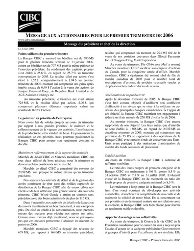 Thumbnail CIBC (Canadian Imperial Bank of Commerce) Quarterly Report 2006-q1