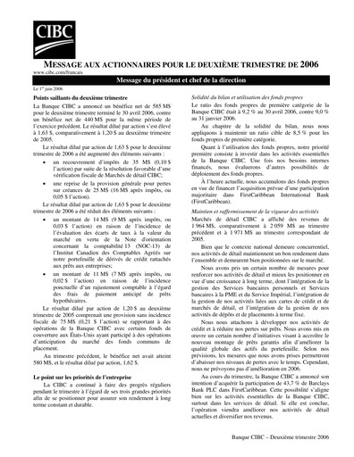 Thumbnail CIBC (Canadian Imperial Bank of Commerce) Quarterly Report 2006-q2