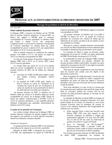 Thumbnail CIBC (Canadian Imperial Bank of Commerce) Quarterly Report 2007-q1