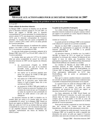 Thumbnail CIBC (Canadian Imperial Bank of Commerce) Quarterly Report 2007-q2