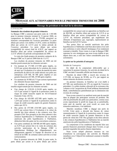 Thumbnail CIBC (Canadian Imperial Bank of Commerce) Quarterly Report 2008-q1