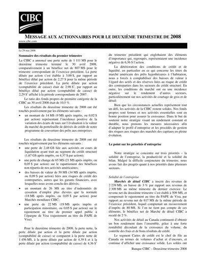 Thumbnail CIBC (Canadian Imperial Bank of Commerce) Quarterly Report 2008-q2